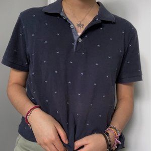 vintage navy shortsleeve button-up!! l